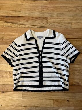 J.Crew Cream Knit Cardigan with Black Trim